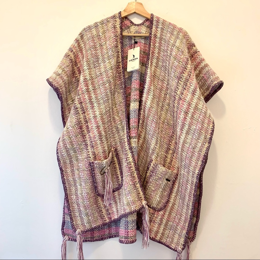 NWT! Women’s Poncho Tassels Pockets Multi-Color